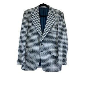 BOGO Ratner Clothes Hughes Hatcher Jacket Blue Pattern Houndstooth Blazer M/L 40